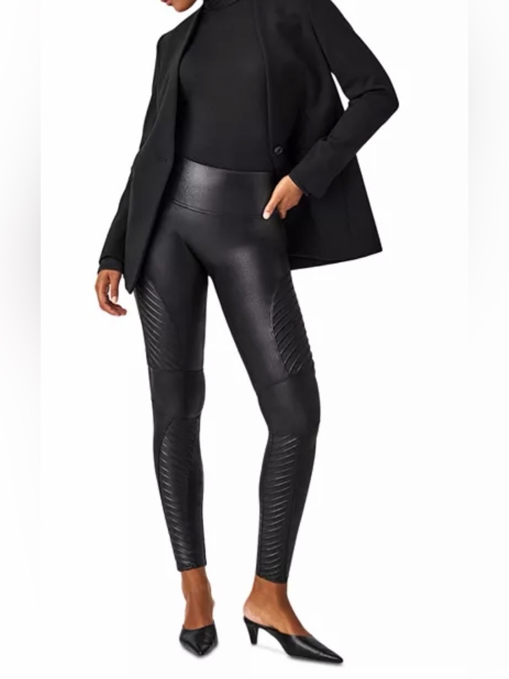 Spanx NWT Faux Leather Black Moto Leggings Sz XS